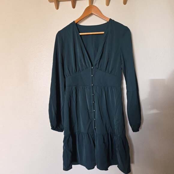 Cupshe XS Emerald Button Mini Dress Long Sleeve NWT - Picture 4 of 15